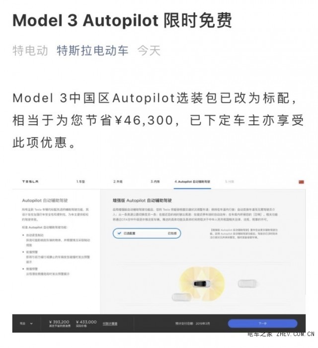 特斯拉新春送福利 Model 3送Autopilot自動輔助駕駛功能