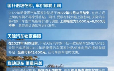 天际汽车宣布旗下电动汽车涨价 5000-8000元