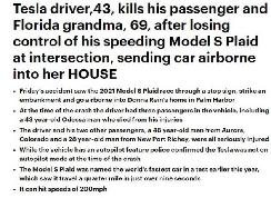 特斯拉Model S Plaid超速失控"飞"入民宅两死三重伤 Autopilot没被激活